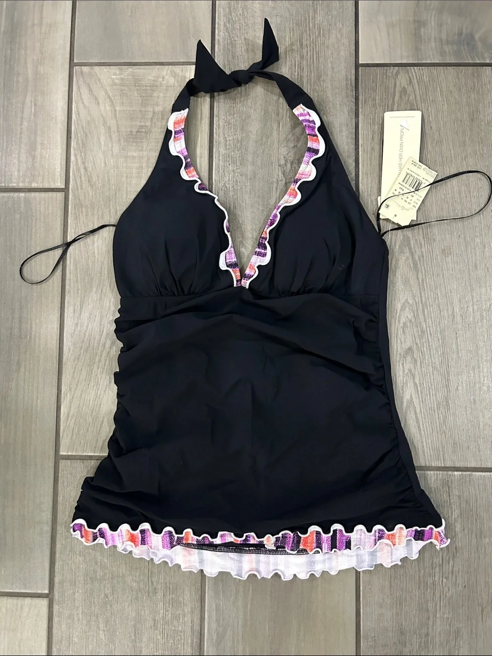 Profile by Gottex Tricolore Women’s Black Halter Tankini Top with Soft Cups